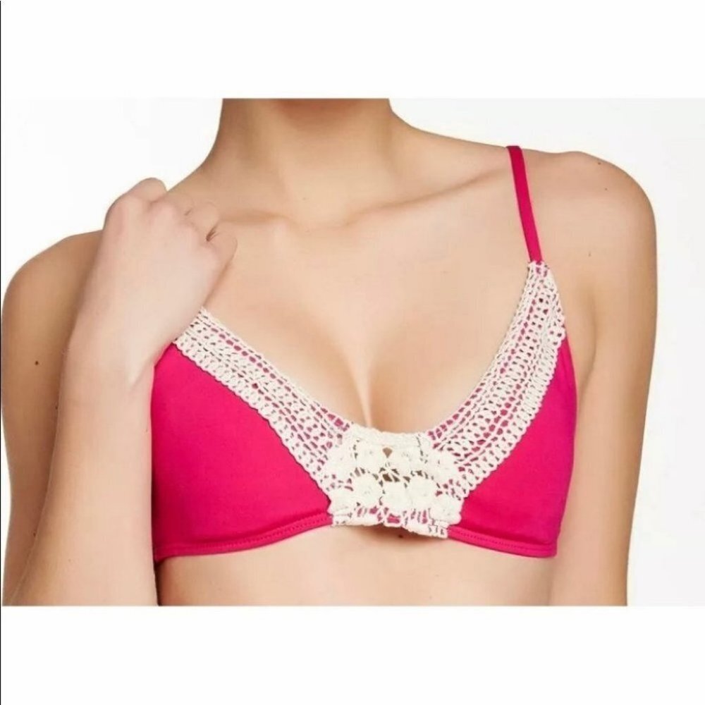 Lucky Brand Natural Conn Padded crochet Bikini Top swim size S New w tags